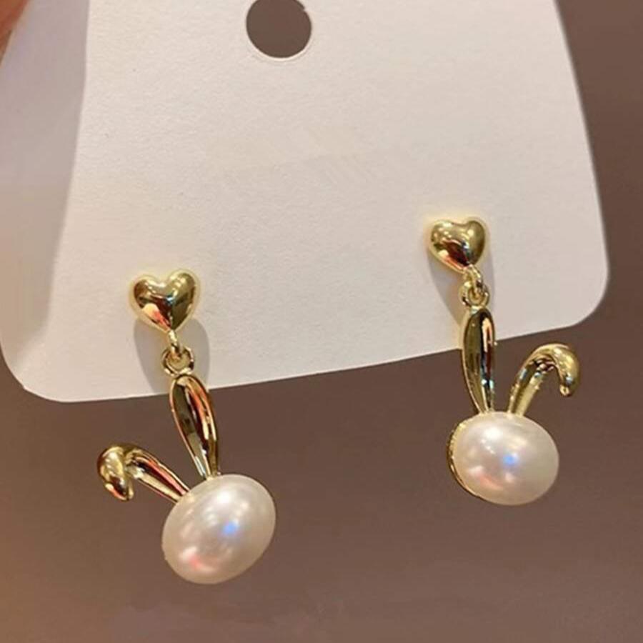 Cute Bunny White Drop Earring