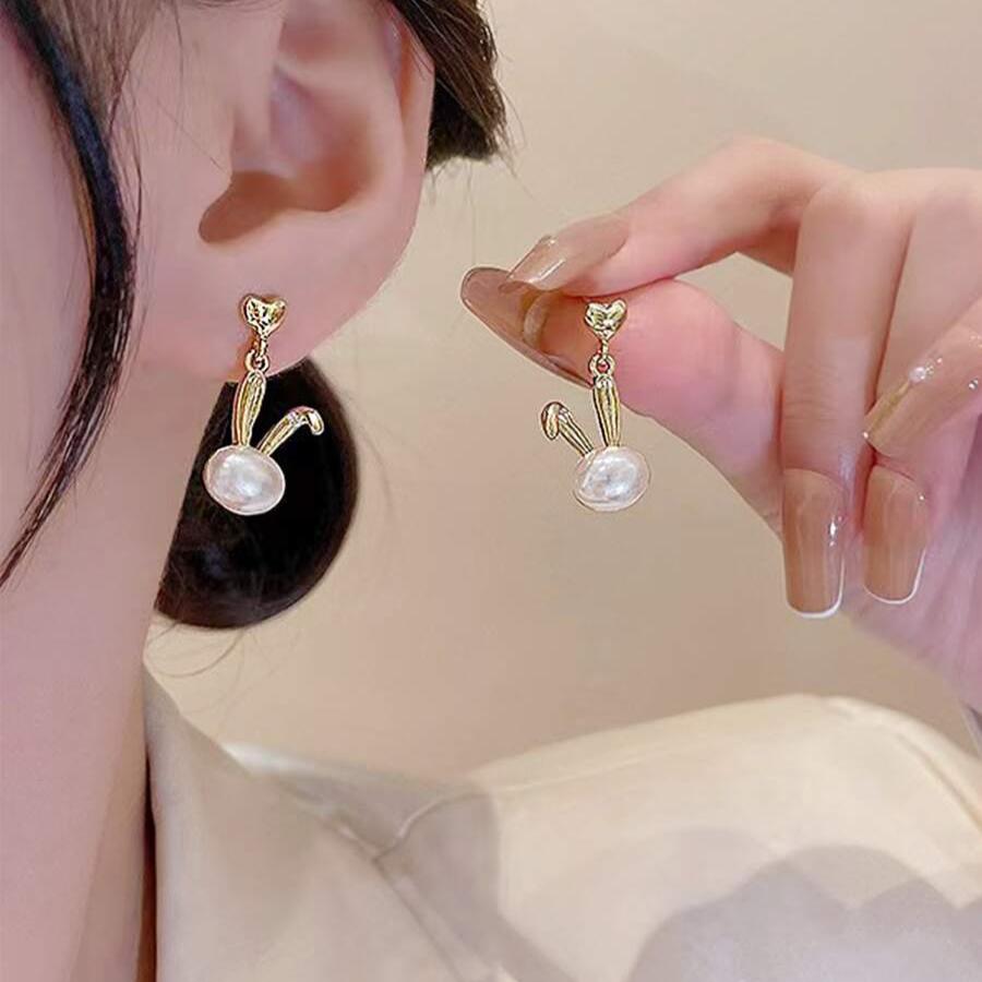 Cute Bunny White Drop Earring