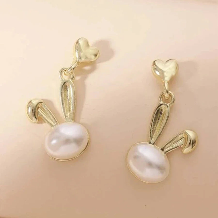 Cute Bunny White Drop Earring