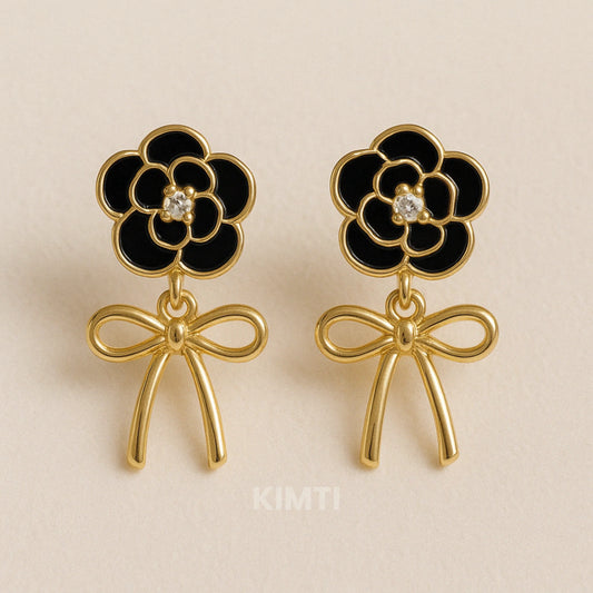 Black Rose Bow Drop Earring