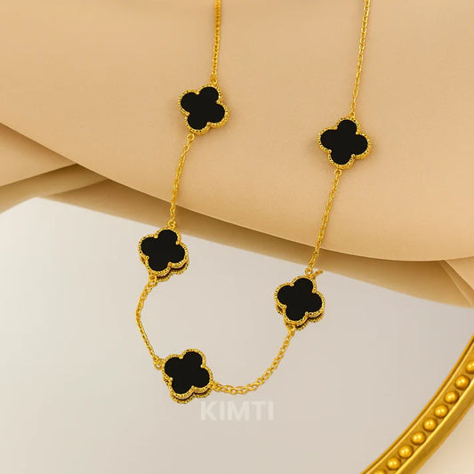 Anti Tarnish Black Flower Necklace
