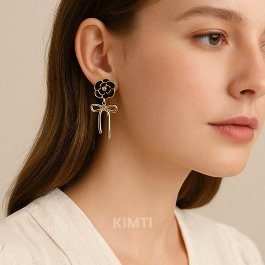 Black Rose Bow Drop Earring