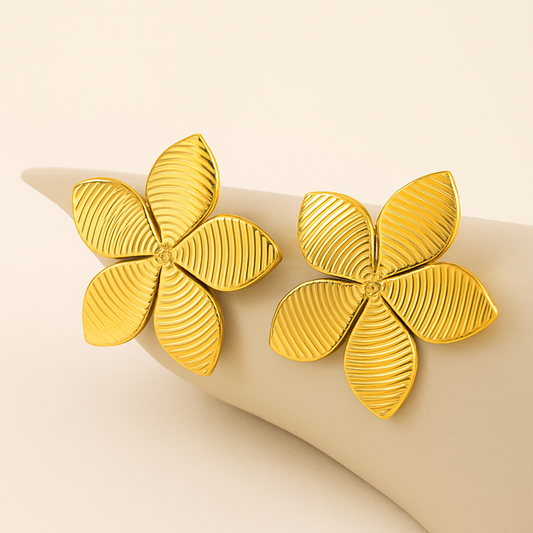 18K Gold Plated Floral Anti Tarnish Stud Earrings