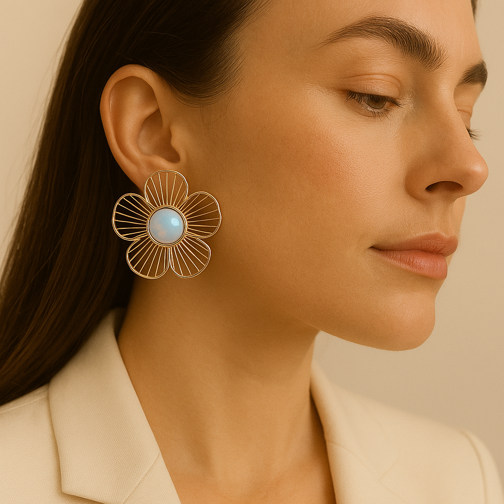 Rose Gold Flower Pearl Earrings