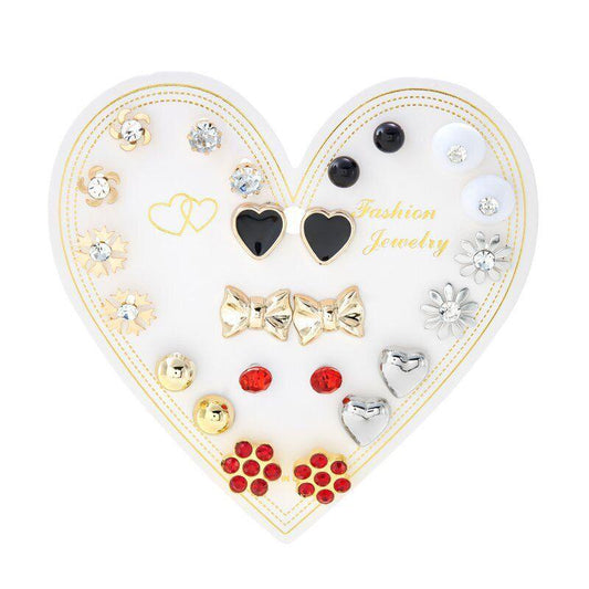 12 Pair Stylish Earrings Stud Combo Set