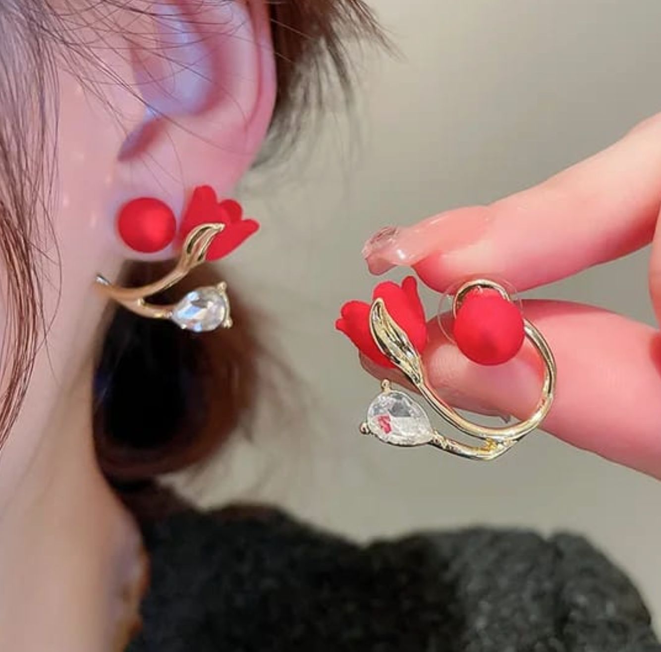 Rose Twist Red Stud Earring